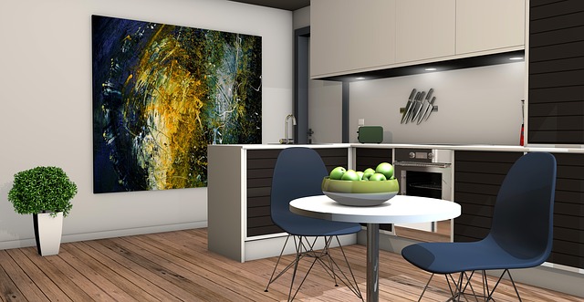 Grove Parkview Apartments in Stone Mountain A 3d rendering of a kitchen with a painting on the wall in a Two Bedroom Apartment.